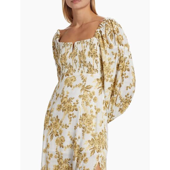 Free People Jaymes Smocked Floral Cream Midi-Dress Size XS - Picture 2 of 10
